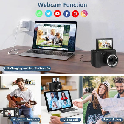 4K Digital Camera for Photography, Y2K Foldable Screen Portable Vlogging Camera